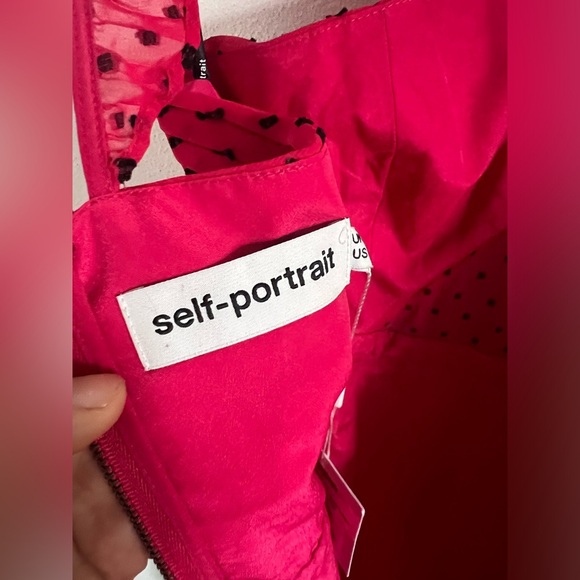 NWT SELF PORTRAIT FUCHSIA POLKA DOT MIDI DRESS size 6 - Picture 6 of 9